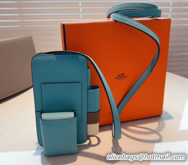 Affordable Price Hermes Way Phone Pouch Mini bag in Calfskin H0070 Light Blue 2024