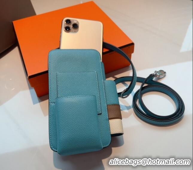 Affordable Price Hermes Way Phone Pouch Mini bag in Calfskin H0070 Light Blue 2024