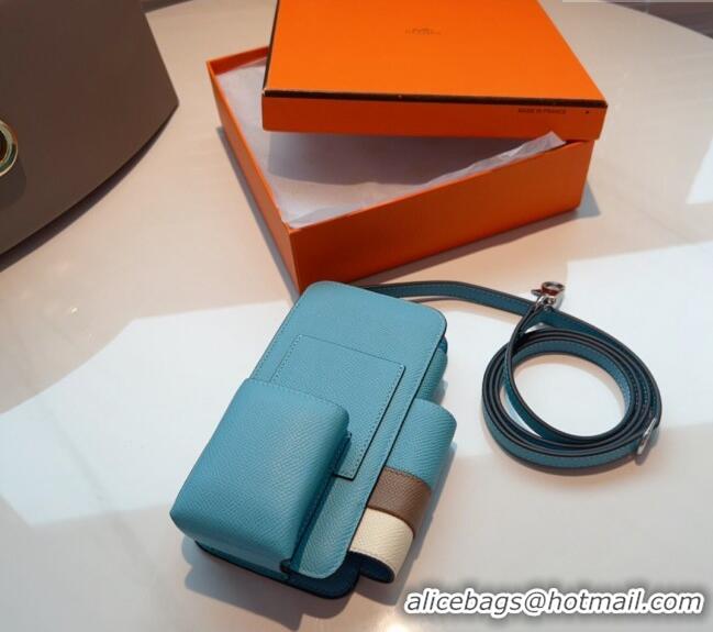 Affordable Price Hermes Way Phone Pouch Mini bag in Calfskin H0070 Light Blue 2024