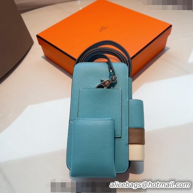 Affordable Price Hermes Way Phone Pouch Mini bag in Calfskin H0070 Light Blue 2024