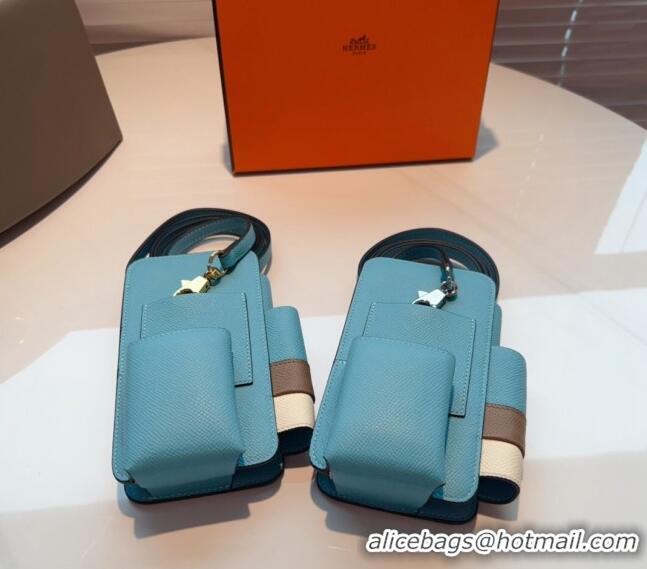 Affordable Price Hermes Way Phone Pouch Mini bag in Calfskin H0070 Light Blue 2024