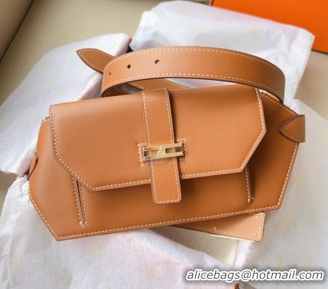 Low Cost Hermes Elan Pocket 24 Pouch Belt in Swift Leather H0098 Brown/Gold 2024