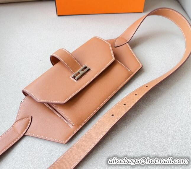 Top Quality Hermes Elan Pocket 24 Pouch Belt in Swift Leather H0098 Brown/Silver 2024