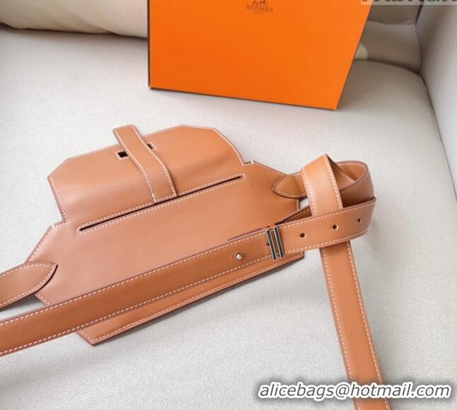 Top Quality Hermes Elan Pocket 24 Pouch Belt in Swift Leather H0098 Brown/Silver 2024