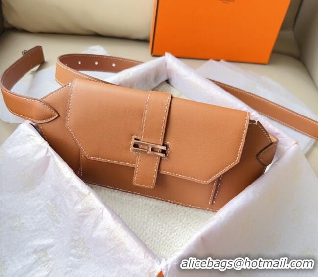 Top Quality Hermes Elan Pocket 24 Pouch Belt in Swift Leather H0098 Brown/Silver 2024