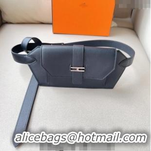 Super Quality Hermes Elan Pocket 24 Pouch Belt in Swift Leather H0098 Black/Silver 2024