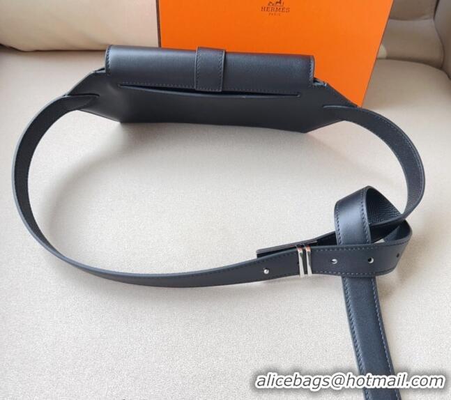 Super Quality Hermes Elan Pocket 24 Pouch Belt in Swift Leather H0098 Black/Silver 2024