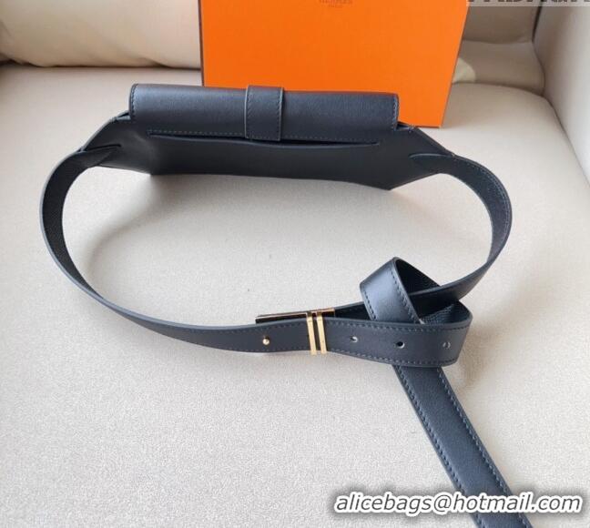 Super Quality Hermes Elan Pocket 24 Pouch Belt in Swift Leather H0098 Black/Silver 2024