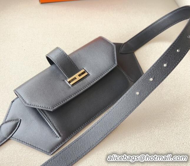 Super Quality Hermes Elan Pocket 24 Pouch Belt in Swift Leather H0098 Black/Silver 2024