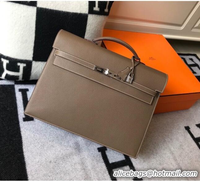 Big Discount Hermes Mens Kelly Messenger Bag 38cm in Togo Calfskin H0204 Elephant Grey (Half Handmade)