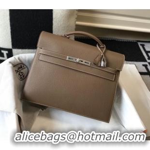 Best Luxury Hermes Mens Kelly Messenger Bag 34cm in Togo Calfskin H0205 Elephant Grey (Half Handmade)