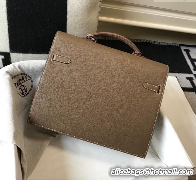 Best Luxury Hermes Mens Kelly Messenger Bag 34cm in Togo Calfskin H0205 Elephant Grey (Half Handmade)