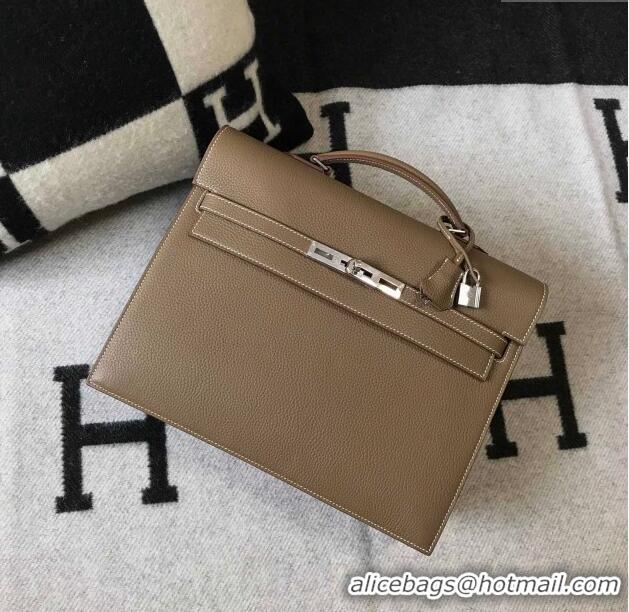 Best Luxury Hermes Mens Kelly Messenger Bag 34cm in Togo Calfskin H0205 Elephant Grey (Half Handmade)