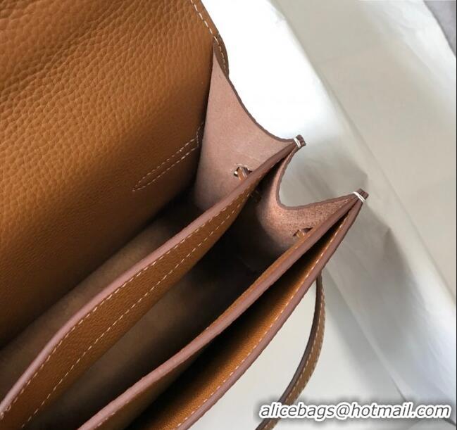 New Design Hermes Men's Kelly Messenger Bag 38cm in Togo Calfskin H0204 Light Brown (Half Handmade)