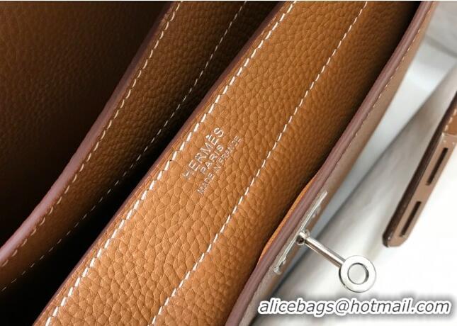 New Design Hermes Men's Kelly Messenger Bag 38cm in Togo Calfskin H0204 Light Brown (Half Handmade)