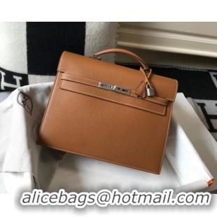 Top Quality Hermes Men's Kelly Messenger Bag 34cm in Togo Calfskin H0205 Light Brown (Half Handmade)