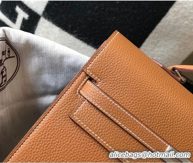 Top Quality Hermes Men's Kelly Messenger Bag 34cm in Togo Calfskin H0205 Light Brown (Half Handmade)