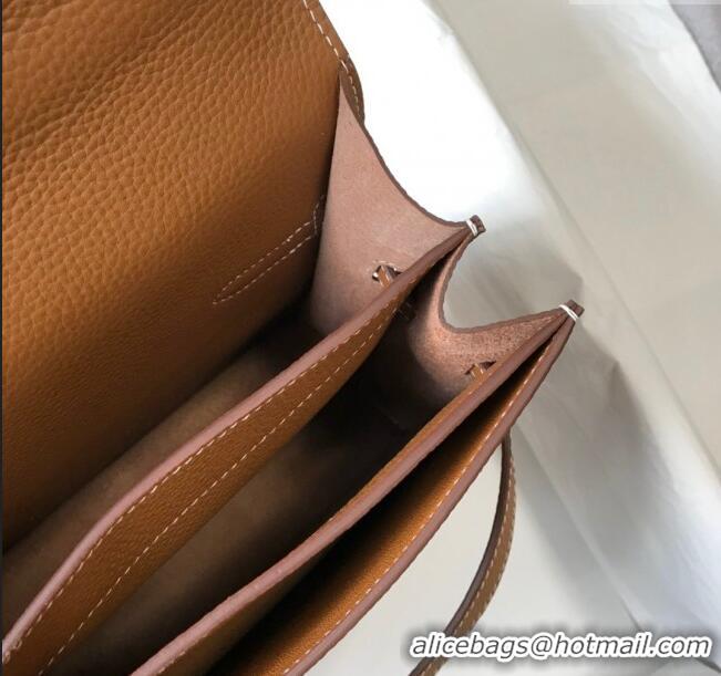 Top Quality Hermes Men's Kelly Messenger Bag 34cm in Togo Calfskin H0205 Light Brown (Half Handmade)