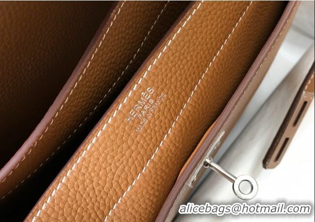 Top Quality Hermes Men's Kelly Messenger Bag 34cm in Togo Calfskin H0205 Light Brown (Half Handmade)