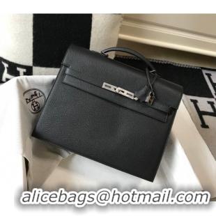 Top Design Hermes Men's Kelly Messenger Bag 34cm in Togo Calfskin H0205 Black (Half Handmade)