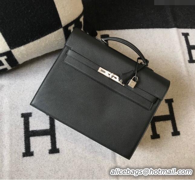 Top Design Hermes Men's Kelly Messenger Bag 34cm in Togo Calfskin H0205 Black (Half Handmade)