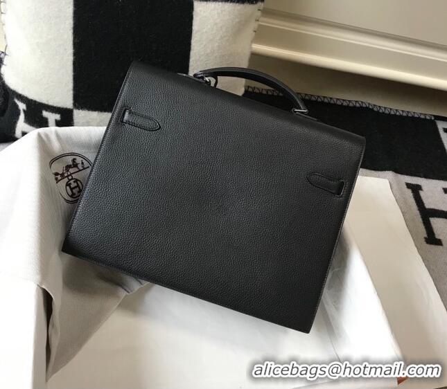 Top Design Hermes Men's Kelly Messenger Bag 34cm in Togo Calfskin H0205 Black (Half Handmade)