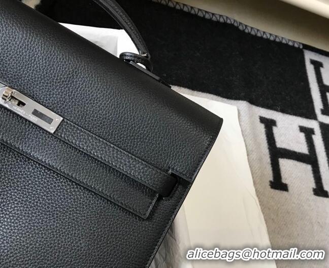 Top Design Hermes Men's Kelly Messenger Bag 34cm in Togo Calfskin H0205 Black (Half Handmade)