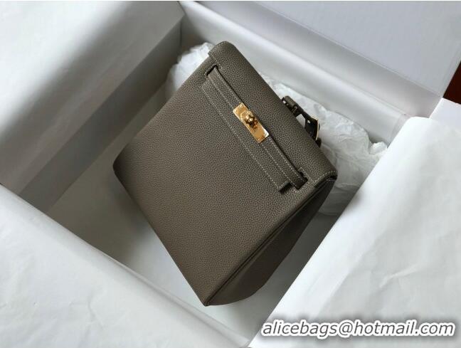 Luxurious Hermes Kelly Ado Backpack 22cm in Togo Leather H0210 Elephant Grey/Gold (Half Handmade)