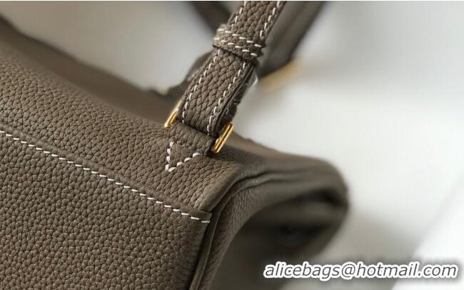 Luxurious Hermes Kelly Ado Backpack 22cm in Togo Leather H0210 Elephant Grey/Gold (Half Handmade)