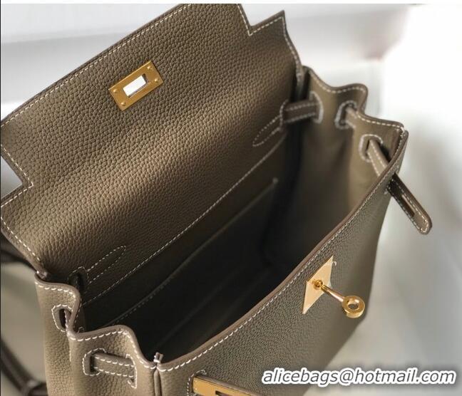 Luxurious Hermes Kelly Ado Backpack 22cm in Togo Leather H0210 Elephant Grey/Gold (Half Handmade)