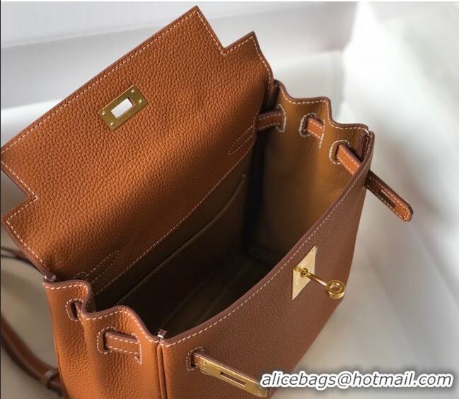 Promotional Hermes Kelly Ado Backpack 22cm in Togo Leather H0210 Brown/Gold (Half Handmade)