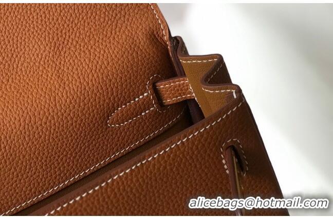 Promotional Hermes Kelly Ado Backpack 22cm in Togo Leather H0210 Brown/Gold (Half Handmade)