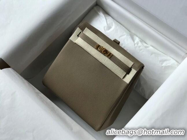 Well Crafted Hermes Kelly Ado Backpack 22cm in Togo Leather H0210 Dove Grey/Gold (Half Handmade)