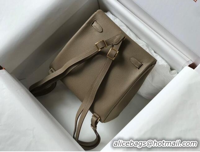 Well Crafted Hermes Kelly Ado Backpack 22cm in Togo Leather H0210 Dove Grey/Gold (Half Handmade)