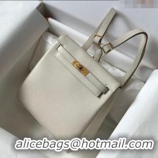 Top Grade Hermes Kelly Ado Backpack 22cm in Togo Leather H0210 White/Gold (Half Handmade)