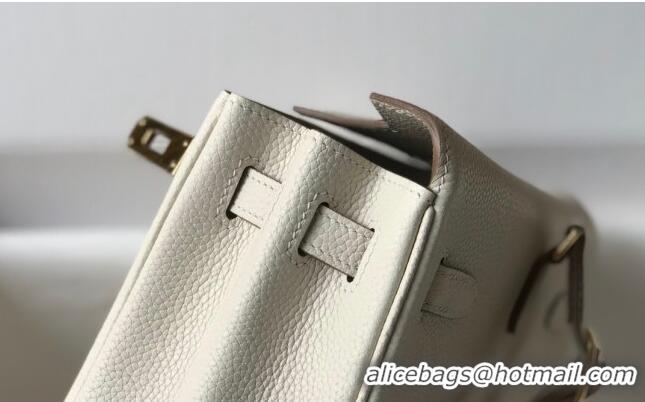 Top Grade Hermes Kelly Ado Backpack 22cm in Togo Leather H0210 White/Gold (Half Handmade)