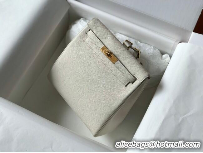 Top Grade Hermes Kelly Ado Backpack 22cm in Togo Leather H0210 White/Gold (Half Handmade)