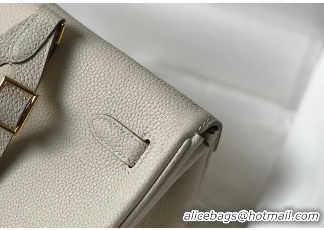 Top Grade Hermes Kelly Ado Backpack 22cm in Togo Leather H0210 White/Gold (Half Handmade)