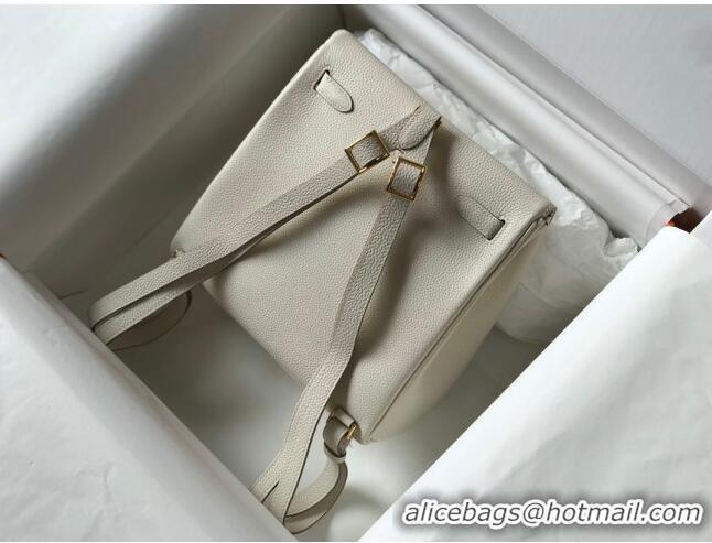 Top Grade Hermes Kelly Ado Backpack 22cm in Togo Leather H0210 White/Gold (Half Handmade)