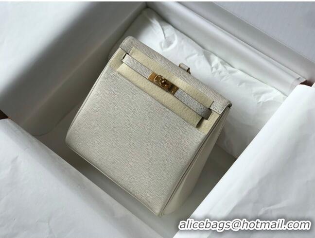 Top Grade Hermes Kelly Ado Backpack 22cm in Togo Leather H0210 White/Gold (Half Handmade)