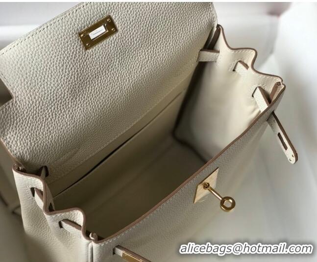 Top Grade Hermes Kelly Ado Backpack 22cm in Togo Leather H0210 White/Gold (Half Handmade)