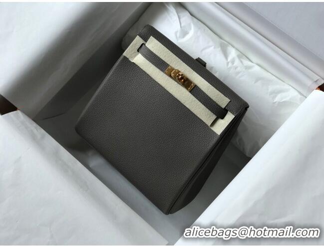 Super Quality Hermes Kelly Ado Backpack 22cm in Togo Leather H0210 Steel Grey/Gold (Half Handmade)