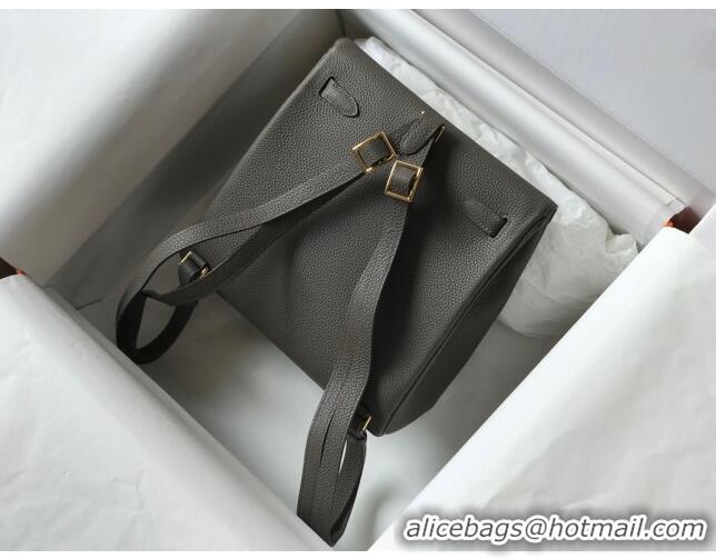 Super Quality Hermes Kelly Ado Backpack 22cm in Togo Leather H0210 Steel Grey/Gold (Half Handmade)