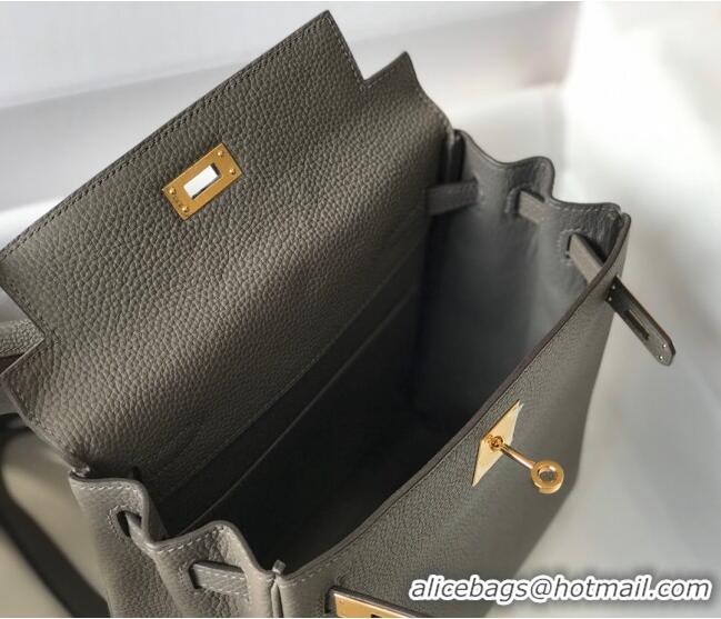 Super Quality Hermes Kelly Ado Backpack 22cm in Togo Leather H0210 Steel Grey/Gold (Half Handmade)