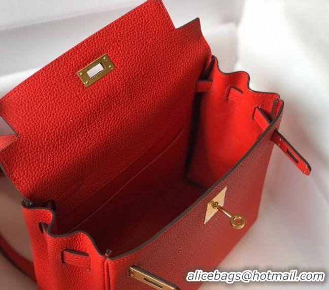 Well Crafted Hermes Kelly Ado Backpack 22cm in Togo Leather H0210 Red/Gold (Half Handmade)