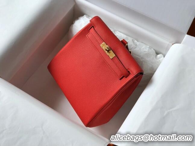 Well Crafted Hermes Kelly Ado Backpack 22cm in Togo Leather H0210 Red/Gold (Half Handmade)