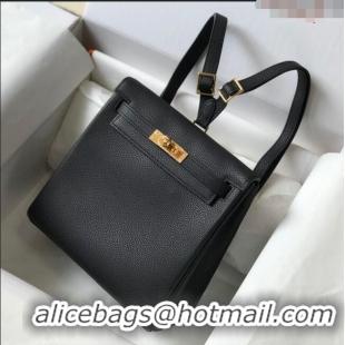 New Style Hermes Kelly Ado Backpack 22cm in Togo Leather H0210 Black/Gold (Half Handmade)