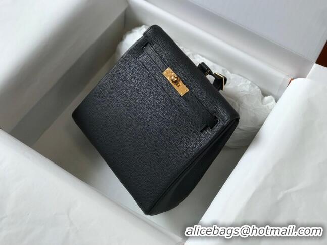 New Style Hermes Kelly Ado Backpack 22cm in Togo Leather H0210 Black/Gold (Half Handmade)