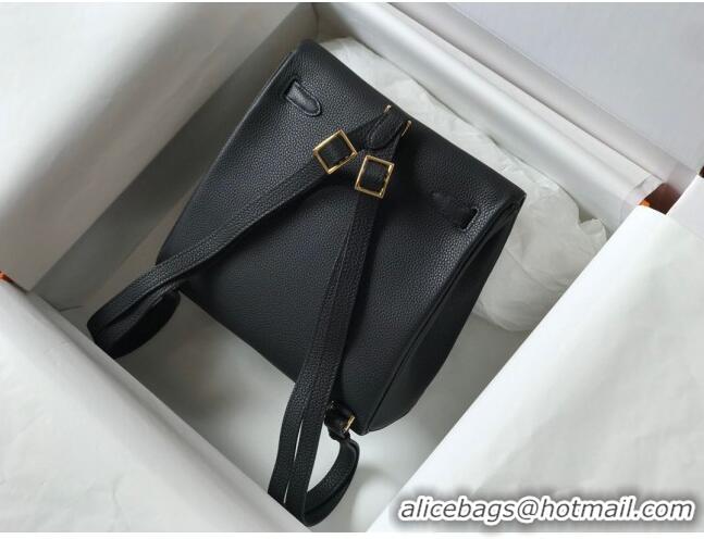 New Style Hermes Kelly Ado Backpack 22cm in Togo Leather H0210 Black/Gold (Half Handmade)