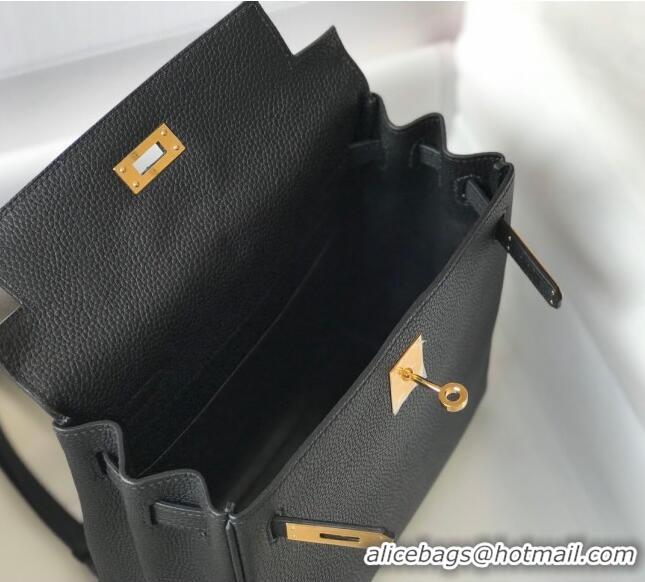 New Style Hermes Kelly Ado Backpack 22cm in Togo Leather H0210 Black/Gold (Half Handmade)